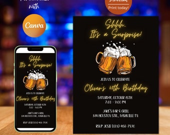 Editable Beer Surprise Birthday Invitation, Printable Party Invite (Digital Download)