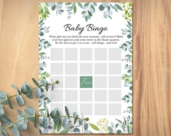 Eucalyptus Baby Shower Bingo Game, Greenery Design (Digital Download)
