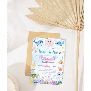 Editable Under the Sea Birthday Invitation Template, Printable Watercolor Under the Sea Invite ...