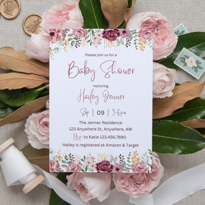 Baby in Bloom Invitation, Baby in Bloom Baby Shower Invitation, Floral Invitation, Floral Baby Shower, Editable Template, Instant Download