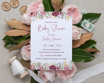 Baby in Bloom Invitation, Baby in Bloom Baby Shower Invitation, Floral Invitation, Floral Baby Shower, Editable Template, Instant Download