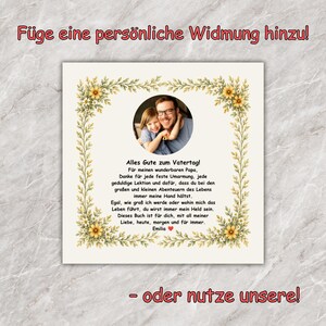 May include: A personalized Father's Day card with a photo of a father and child. The card is decorated with a floral border and includes a heartfelt message in German. The text reads "Alles Gute zum Vatertag!" and "Emilia".