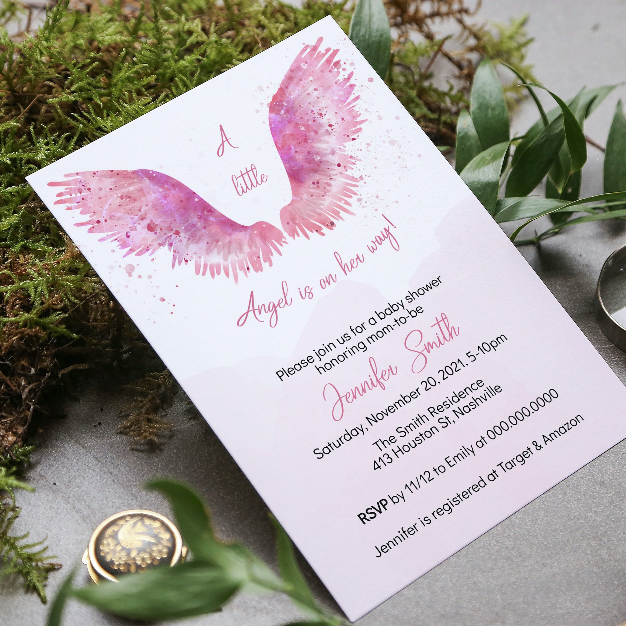 Angel wings baby store shower invitations