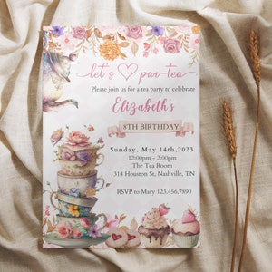 Let&#39;s Par-tea Birthday Invitation, Tea Party Invitation Template, High Tea Party Invite, Printable Birthday Party Invite, Birthday Lunch