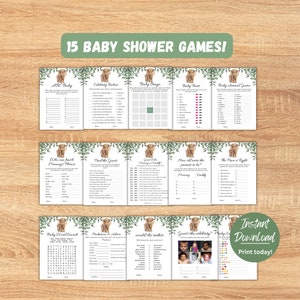 15 giochi per baby shower Highland Cow, pacchetto di giochi per baby shower Boho Cow, pacchetto di giochi per baby shower Holy Cow, divertente baby shower, download istantaneo