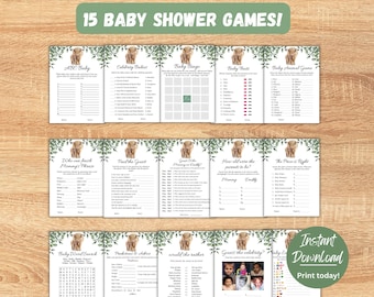 15 Highland Cow Baby Shower Games, Boho Cow Baby Shower Game Bundle, Holy Cow Baby Shower Game Bundle, Fun Baby Shower, Instant Download