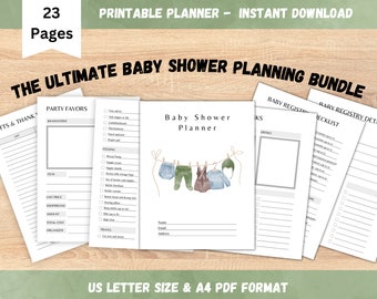 Baby Shower Planner, Checklist, 23 Page Printable PDF (Instant Download)