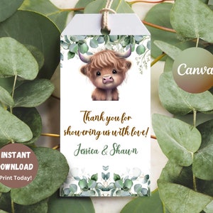 Huquary Highland Cow Keychain Party Favors with Thank You Kraft Tags White  Organza Bags Highland Cow Gifts Car Accessories for Baby Shower Birthday