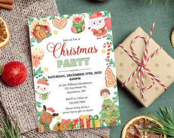 Editable Christmas Party Invitation, Kids Christmas Party Invitation Template, Kids Printable Holiday Party Invite, House Party Invitation