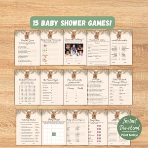 15 giochi per baby shower Highland Cow, pacchetto di giochi per baby shower Boho Cow, pacchetto di giochi per baby shower Holy Cow, divertente baby shower, download istantaneo