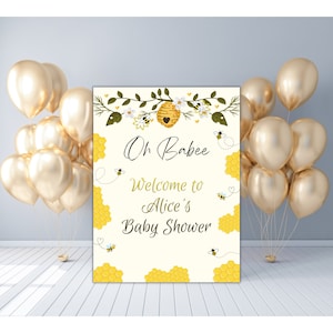 Plantilla de signo de bienvenida de baby shower de abeja, signo de baby shower de miel de abejas Oh Babee, plantilla editable, descarga instantánea digital