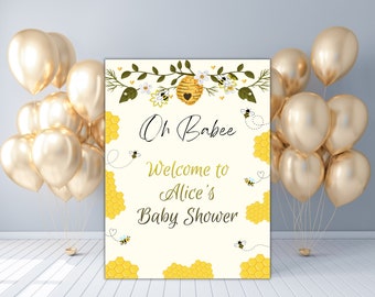 Bee Baby Shower Welcome Sign, Editable Honeycomb Template (Digital Download)