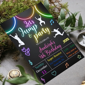 Editable Jump Birthday Party Invitation, Tie Dye Jump Birthday Party, Glow Jump Trampoline Party, Let&#39;s Jump Play Party Instant Download