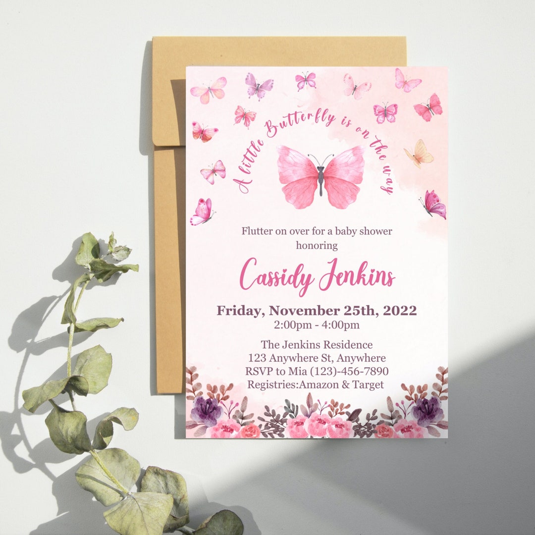 Butterfly Baby Shower Invitation, Butterfly Invitation, Whimsical