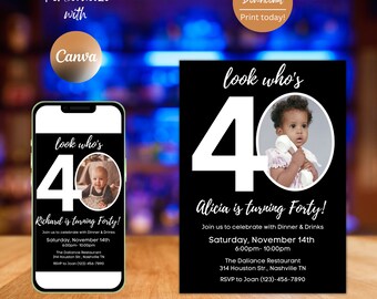 Editable Photo 40th Birthday Invitation Template (Digital Download)