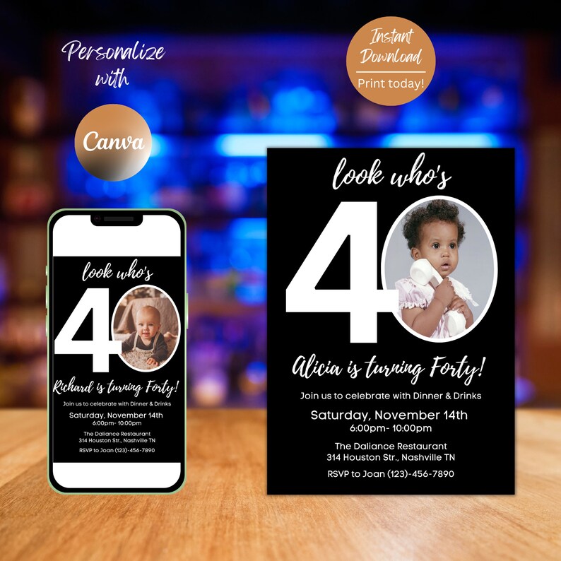 Editable 40th Invitation With Photo Look Who's 40 40th - Etsy