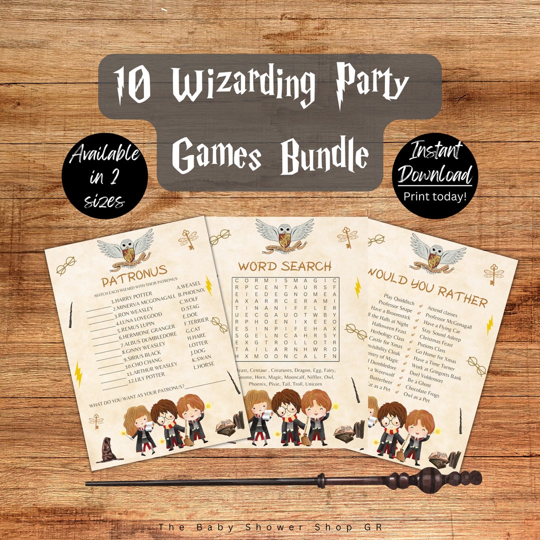 10 Wizard Party Games Bundle Printable Wizard Birthday Party Etsy