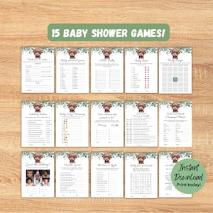 15 giochi per baby shower Highland Cow, pacchetto di giochi per baby shower Boho Cow, pacchetto di giochi per baby shower Holy Cow, divertente baby shower, download istantaneo