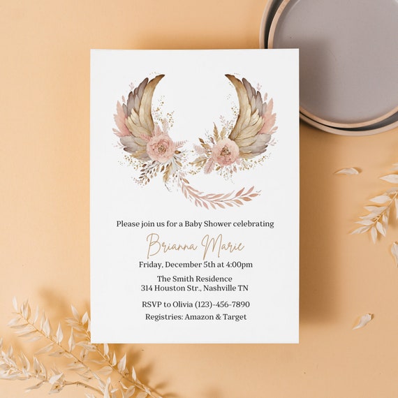 Angel wings sale baby shower invitations