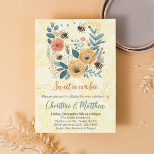Sweet as can Bee Baby Shower Invitation, Honey Bee Baby Shower Invite, Bee Baby Shower Invitation Template, Honeycomb, Instant Download