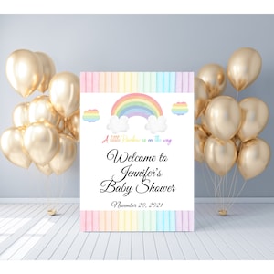 Rainbow Baby Shower Welcome Sign Template, Happy Modern Baby Shower Theme, Editable Template, Instant Download