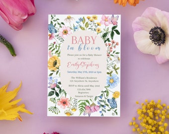 Babypartyeinladung, Baby in Bloom Thema (Digitaler Download)