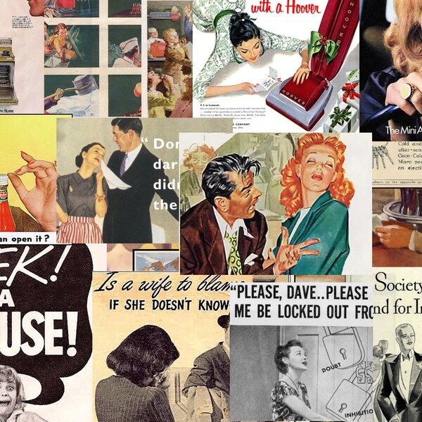 102 x Vintage Sexist Advertising Digital Clip-art images - Pack to Print for Journals, Altered Art, Download for Crafts Old Ads