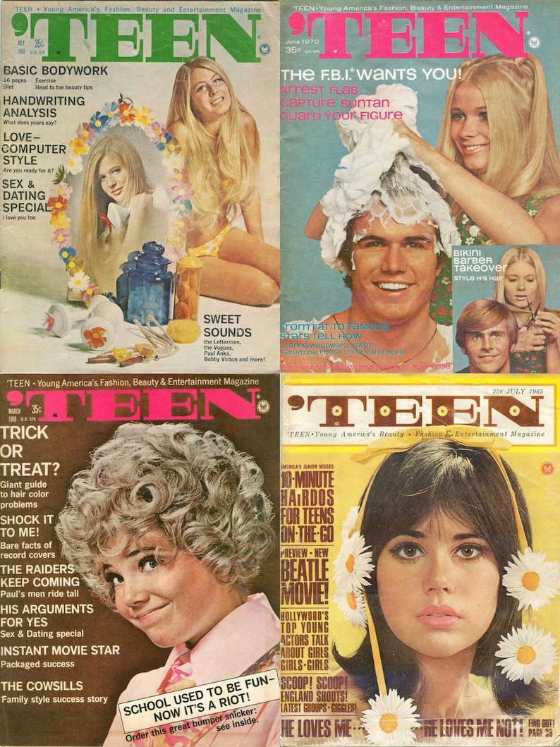 4 x Teen Magazines 1965 through 1970 - PDF Digital Download - Young America's Fashion Beauty & Entertainment magazine