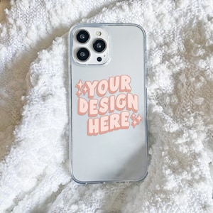 Durchsichtige Handyhüllen Mockup im PSD Photoshop Dateiformat mit Smart Objekt, durchsichtige iPhone 13 Pro Hülle, süsses Handyhüllen Mockup