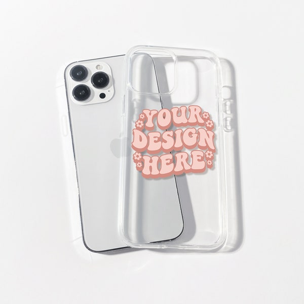 Clear Phone Case Mockup in PSD Photoshop File Format with Smart Object, Clear iPhone 13 Pro Case Mock Up Stock Photo, Cute Phone Case Mockup