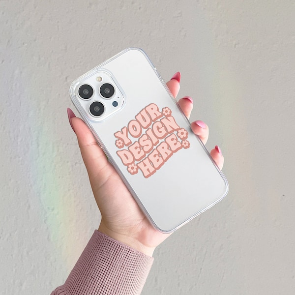 Clear Phone Case Mockup in PSD Photoshop File Format with Smart Object, Clear iPhone 13 Case Mock Up Stock Photo, Cute Phone Case Mockup