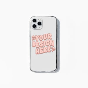 Klare Handyhülle-Mockup im PSD-Photoshop-Dateiformat mit Smart-Object-Ebene, klare iPhone-Hülle-Mock-Up-Archivfoto, niedliche Handyhülle-Mockup