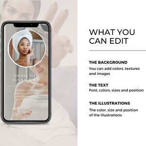 Op de afbeelding: Een smartphone-scherm toont een advertentie voor schoonheidsservices met de tekst "Enhance Your Natural Beauty". De advertentie toont een vrouw met een witte handdoek op haar hoofd, die een cr&egrave;me op haar gezicht aanbrengt.