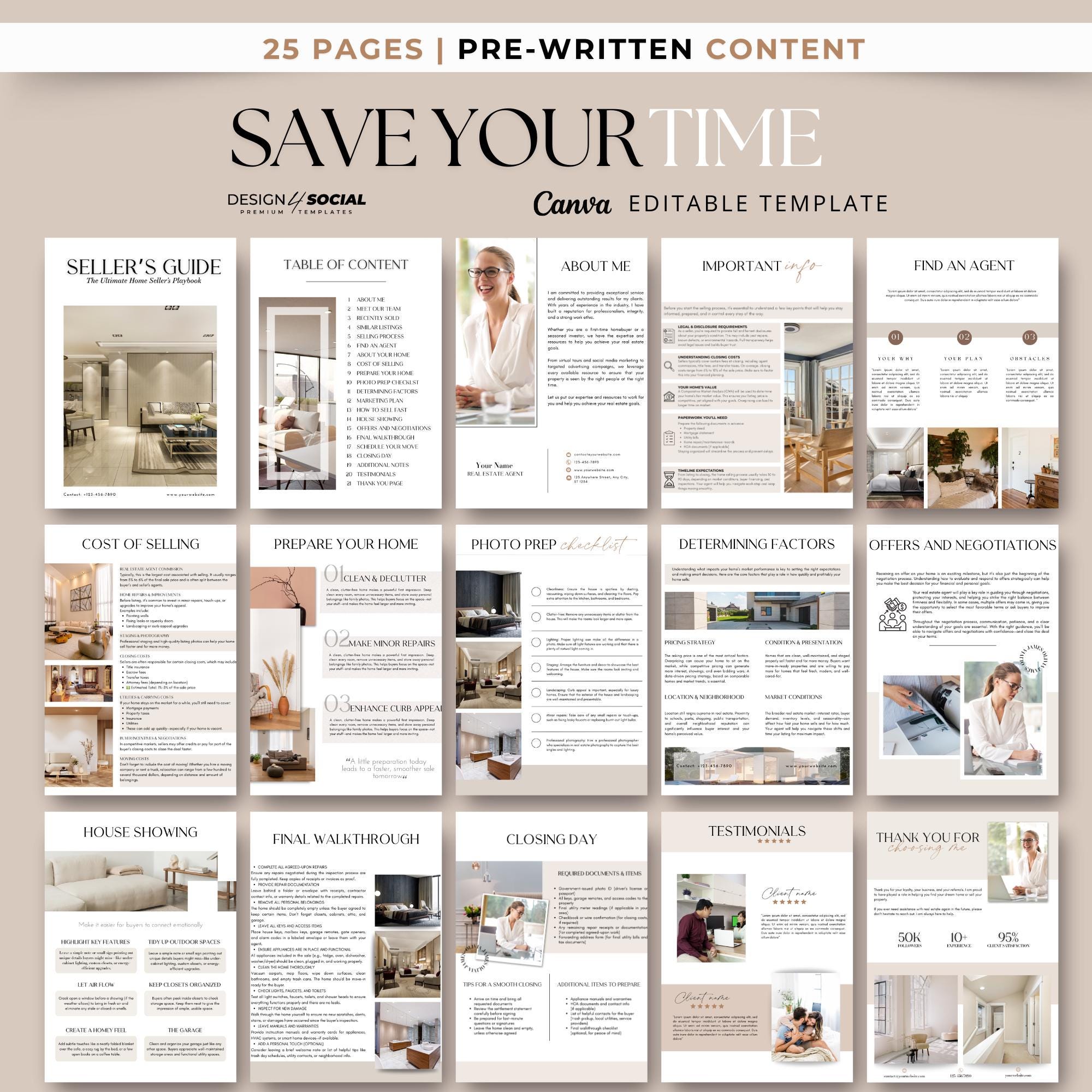 Seller Setting Page Example 25 Page Real Estate Seller Guide Canva Template – Editable Listing ...