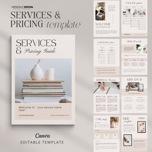 Modelo de guia de serviços e preços | Pacote de boas-vindas para novos clientes | Lista de preços | Proposta do cliente | Modelo Canva