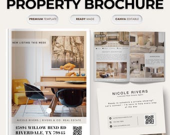 Objektbroschüre Vorlage | Makramee Canva Vorlage | Bearbeitbarer Hauslisten-Flyer | Makler Marketing | Listing-Broschüre