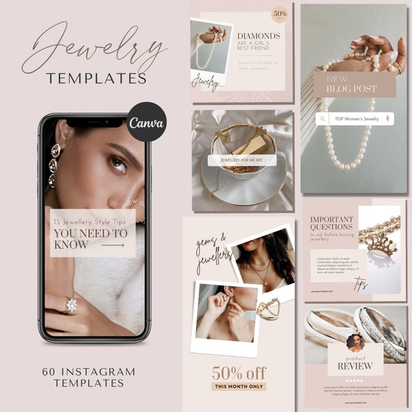 Instagram Template Jewelry | Instagram Post Jewelry | Instagram Story Jewelry | Jewelry Templates | Editable in Canva