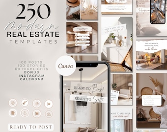 250 Instagram Templates for Real Estate | Realtor Instagram Templates | Realtor Story Covers | Real Estate Highlights | Canva Editable