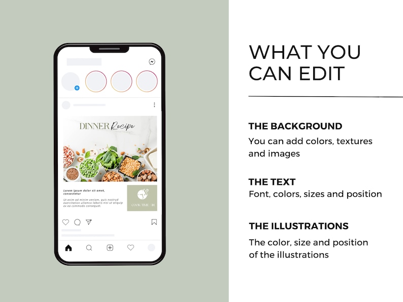 May include: A smartphone screen displaying a social media post with a photo of a variety of legumes, nuts, and greens. The post is titled "Dinner Recipe" and includes text about the recipe. The post also includes a logo for "Cook & Tip It".
