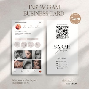 Carte de visite Instagram pour Lash Tech, carte de visite IG, modèle de carte de visite Canva, carte de visite QR Code