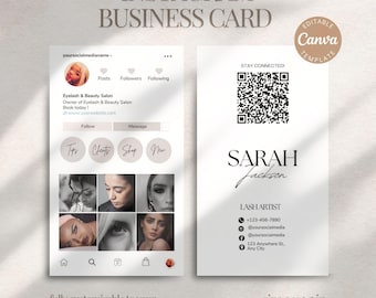 Instagram Business Card For Lash Tech, IG Business Card, Canva Business Card Template Design, QR Code Business Card