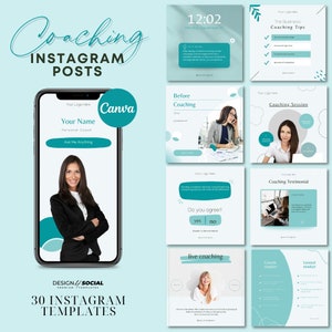 30 Coaching Instagram Post Templates for Canva | Blogger Template| Life Coach Templates | Coaching Business | Instagram Canva Template