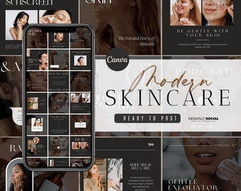 30 Skincare Instagram Post Templates | Social Media Template for Skincare | Canva Templates | Esthetician Instagram | Spa Instagram