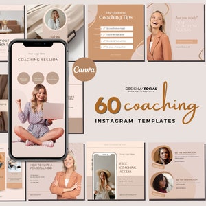 60 Coaching Instagram Templates for Canva | 30 Posts and 30 Stories Coaching Templates | Life Coach | Canva Template |