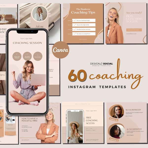 60 Coaching Instagram Templates for Canva | 30 Posts and 30 Stories Coaching Templates | Life Coach | Canva Template |