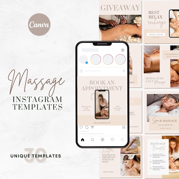 Instagram Template für Massage Therapeut | Massage Salon Instagram Template | Spa Canva Template