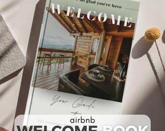 Airbnb Welcome Book Template | Wood Cabin & Lake House Guest Manual | Editable Vacation Rental Guide