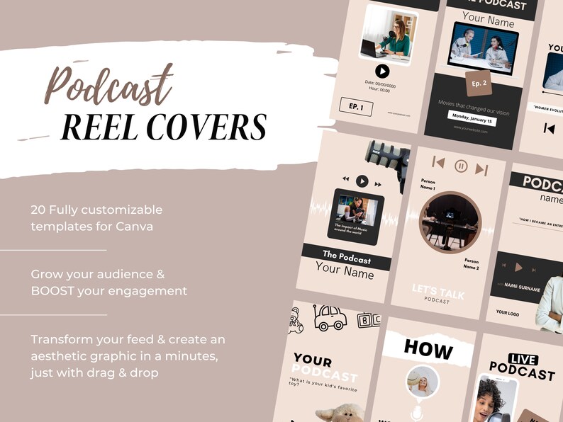 Instagram Reel Templates | Podcast Reel Covers | Reel Cover Template Editable in Canva | Reel Template Cover image 3