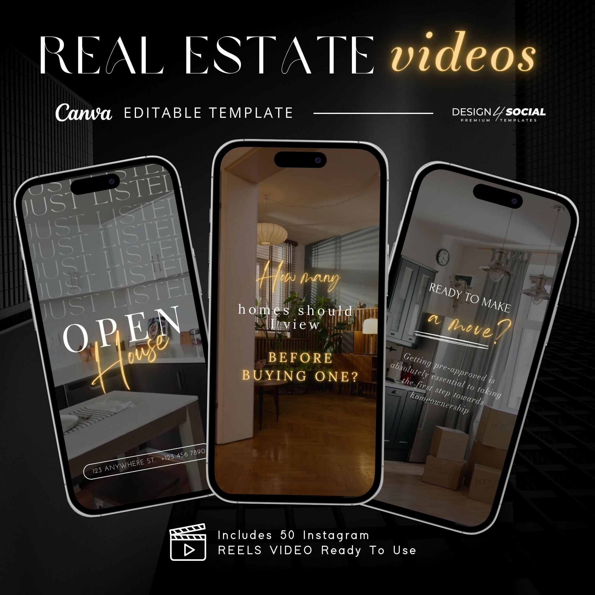 50 Real Estate Instagram Video Reels for Canva | Luxury Realtor Templates | Instagram Canva Template