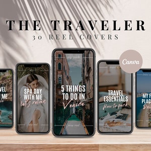 30 Instagram Reel Templates | Travel Reel Covers | Reel Cover Template Editable in Canva | Reel Template Cover